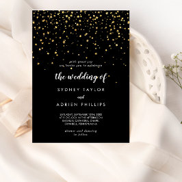 Invitación confetti de efecto metalizado dorado | Negro El Bo