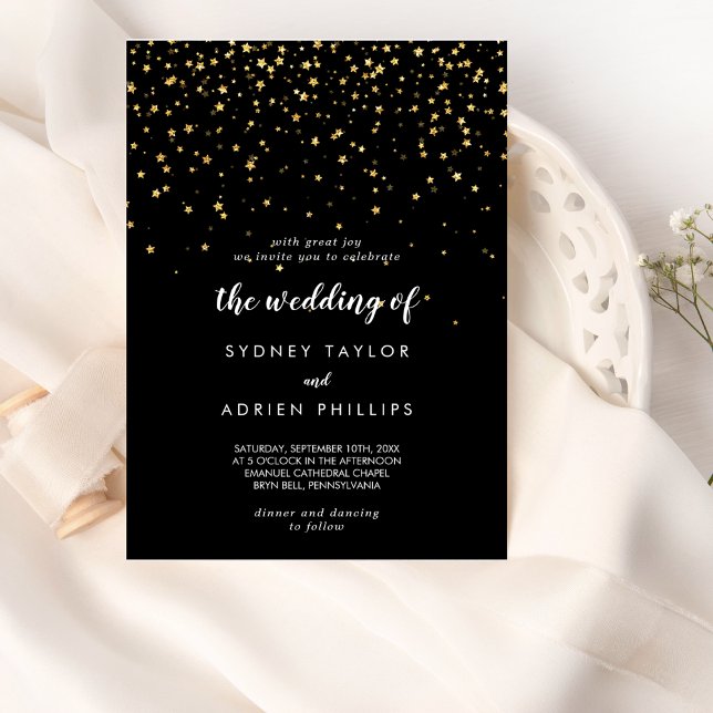 Invitación confetti de efecto metalizado dorado | Negro El Bo (Subido por el creador)