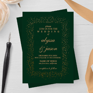 Invitación Confetti de Esmeralda y Bronce estalla Boda