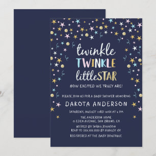 Invitación Confetti de Estrella Pequeña y Baby Shower Azul