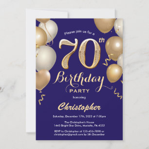 Invitación Confetti de globos azules y dorados de la marina d