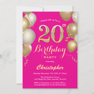 Invitación Confetti de globos rosados y rosados de cumpleaños
