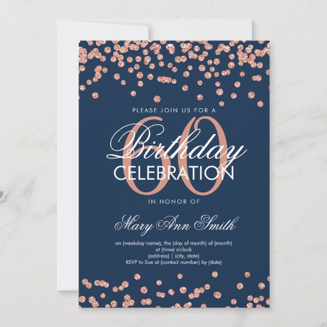 Invitación Confetti de la fiesta de cumpleaños número 60 de l (Anverso)