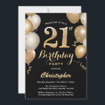 Invitación Confetti de los globos de oro y negro<br><div class="desc">Invitación Confetti de los Globos de Oro y Negro de cumpleaños 21. Para una mayor personalización,  haga clic en el botón "Personalizar" y utilice nuestra herramienta de diseño para modificar esta plantilla.</div>