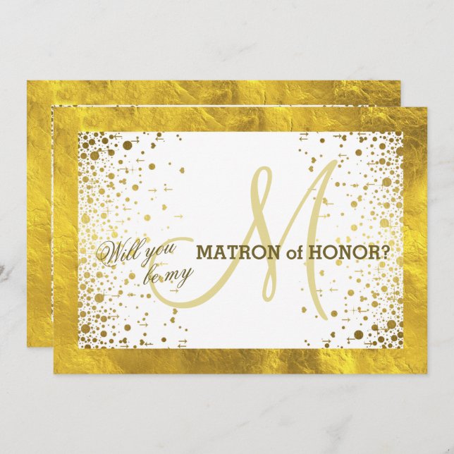 Invitación Confetti de marco dorado serás mi atrón de honor (Anverso / Reverso)