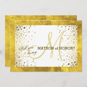 Invitación Confetti de marco dorado serás mi atrón de honor