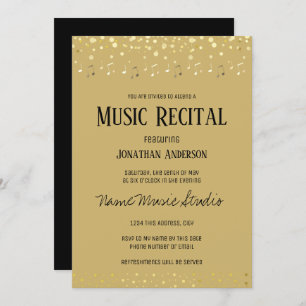 Invitación Confetti de nota de oro elegante de música recital