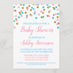 Invitación Confetti de oro azul rosado género Baby Shower neu