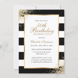 Invitación Confetti de oro blanco negro 50 cumpleaños