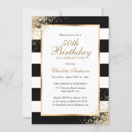 Invitación Confetti de oro blanco negro 50 cumpleaños