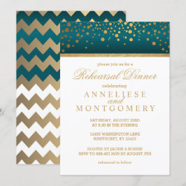 Invitación Confetti de oro blanco y Verde azulado - Cena de e