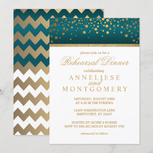 Invitación Confetti de oro blanco y Verde azulado - Cena de e