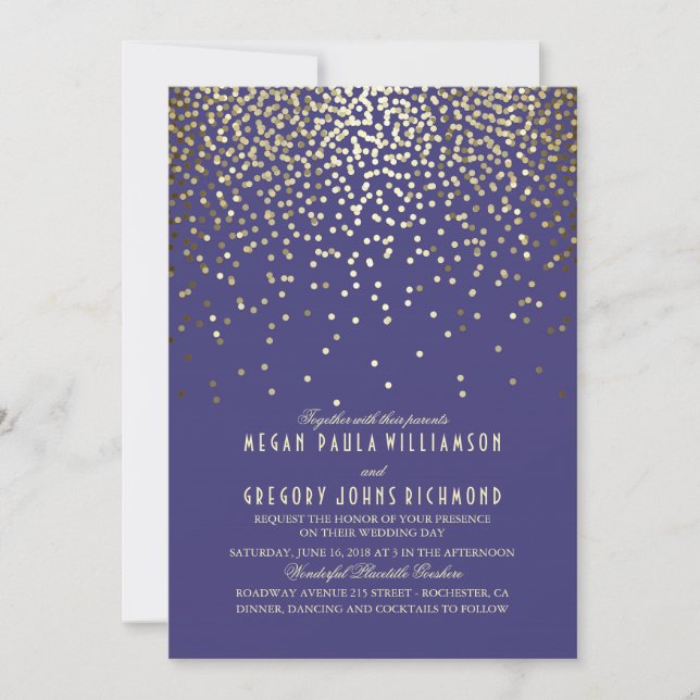 Invitación Confetti de oro - Boda de la Marina de las Luces E (Anverso)