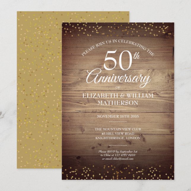 Invitación Confetti de oro de 50 años de ruidosa conmemoració (Anverso / Reverso)