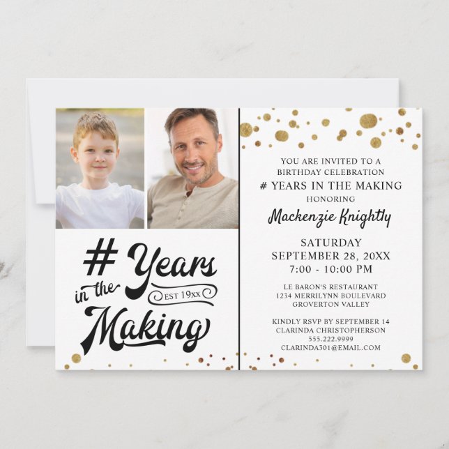 Invitación Confetti de oro de cumpleaños # AÑOS EN LA FOTO DE (Anverso)