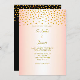 Invitación Confetti de oro de moda sobre oro negro y Rosa