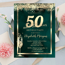 Invitación Confetti de oro de vidrio de champagne 50 cumpleañ