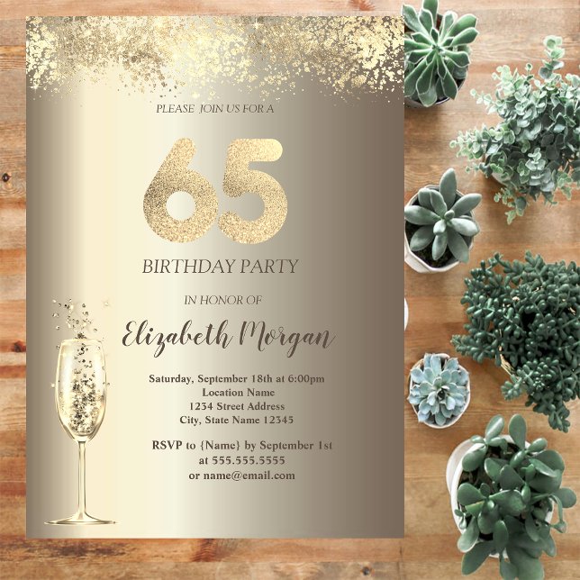 Invitación Confetti de oro de vidrio de Champagne de lujo 65  (Subido por el creador)