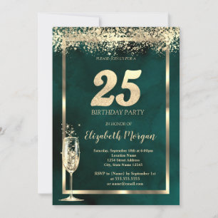 Invitación Confetti de oro de vidrio de champagne Verde cumpl