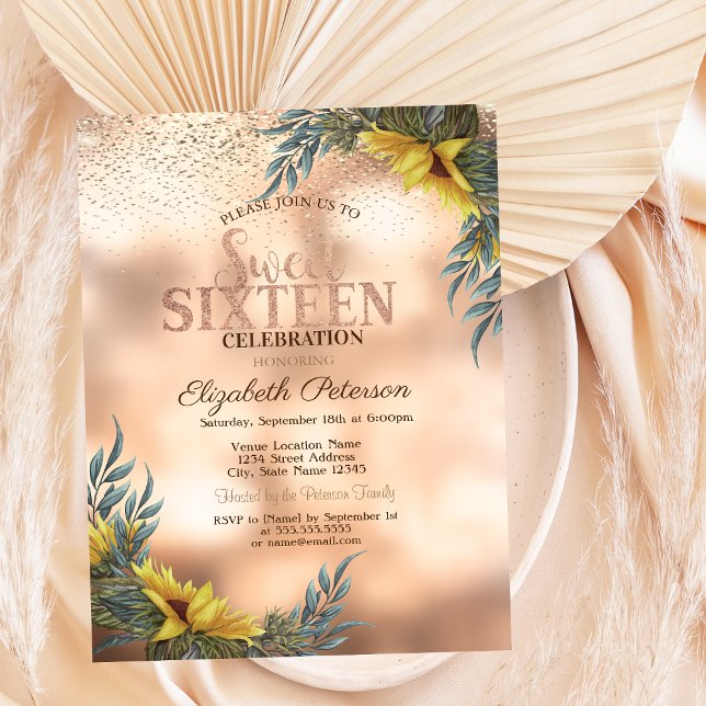Invitación Confetti de oro elegante, dulce de girasoles 16 (Subido por el creador)
