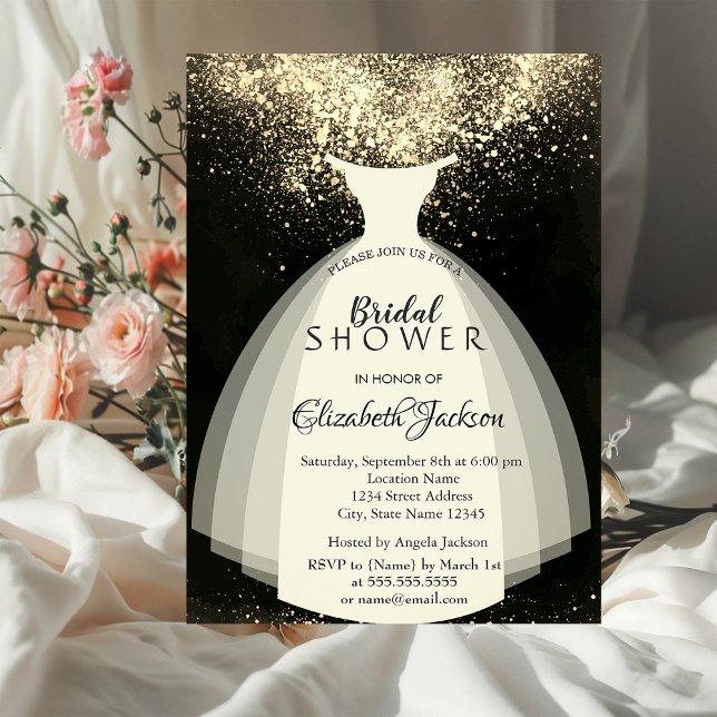 Invitación Confetti de oro elegante, vestido, ducha de novia (Subido por el creador)