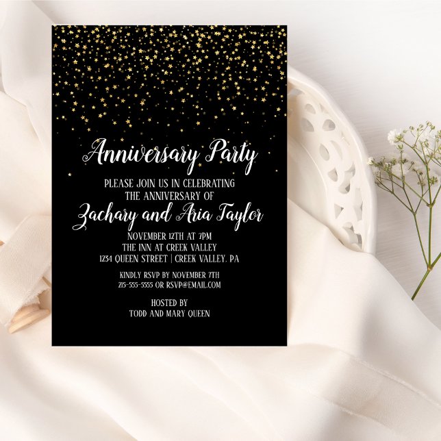 Invitación Confetti de oro en Fiesta de aniversario negro (Subido por el creador)