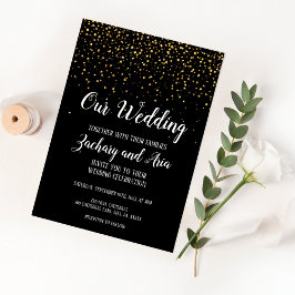 Invitación Confetti de oro en negro nuestro Boda
