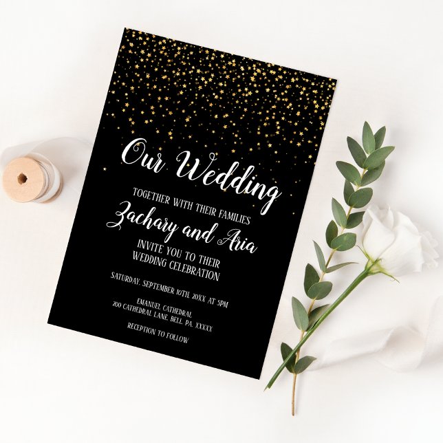 Invitación Confetti de oro en negro nuestro Boda (Subido por el creador)