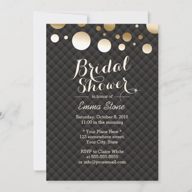 Invitación Confetti de oro moderno con duchas de novia elegan (Anverso)