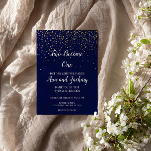 Invitación Confetti de oro Navy Dos se convierten en un Boda