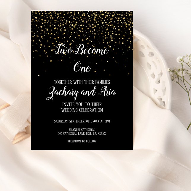 Invitación Confetti de oro sobre dos negros se convierte en u (Subido por el creador)