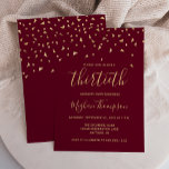 Invitación Confetti de oro sobre Fiesta de cumpleaños 30 de B<br><div class="desc">Este moderno diseño se caracteriza por un falso confeti triangular de oro sobre un fondo rojo burdeos. La palabra "treinta" aparece en un elegante tipo de letra de escritura a mano en oro. Personalice la invitación con el nombre del honorario en letra de escritura a mano en oro, junto con...</div>