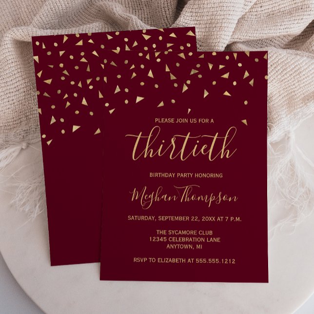 Invitación Confetti de oro sobre Fiesta de cumpleaños 30 de B (Subido por el creador)