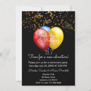 Invitación Confetti de oro sobre Fiesta de Jubilación de Glob