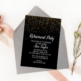 Invitación Confetti de oro sobre Fiesta de jubilación negro