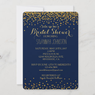 Invitación Confetti de oro y de glam azul Dots de novia ducha