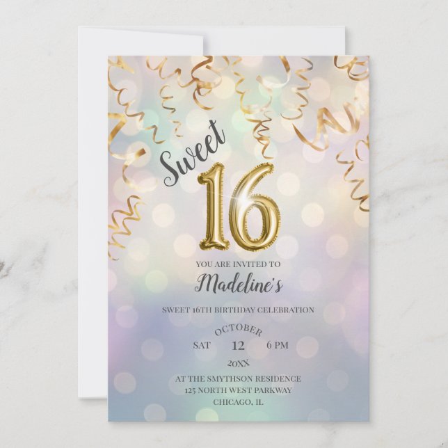 Invitación Confetti de oro y Relieve metalizado de espuma en  (Anverso)