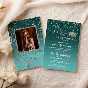 Invitación Confetti de plata azul mis quinceañeras anos foto 