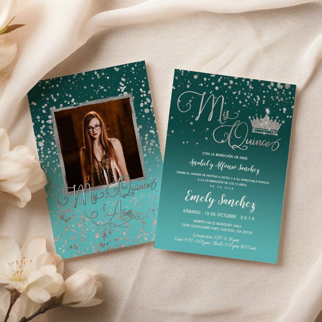 Invitación Confetti de plata azul mis quinceañeras anos foto  (Subido por el creador)