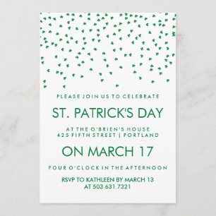 Invitación Confetti de Shamrock verde en Día de San Patricio 