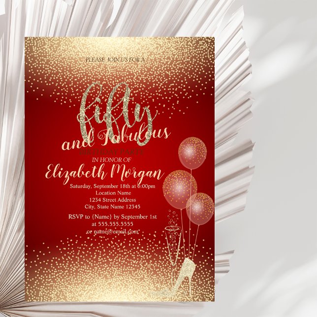 Invitación Confetti de tacones altos de oro, fiesta de cumple (Subido por el creador)