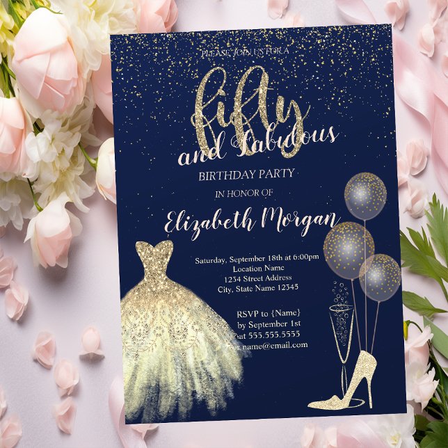 Invitación Confetti de tacones altos, vestir a la marina azul (Subido por el creador)