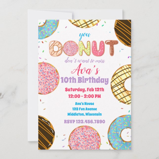 Invitación Confetti Donut Sweet Celebration Cumpleaños (Anverso)