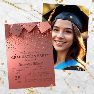 Invitación Confetti dorado festivo en fiesta de graduación ro
