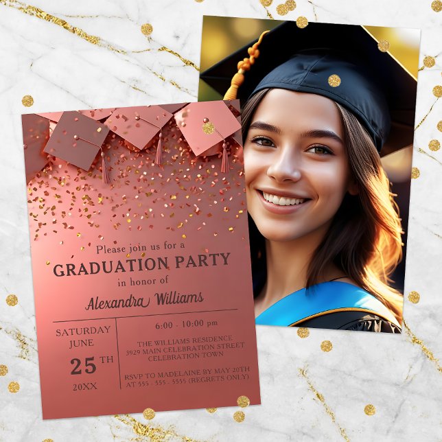 Invitación Confetti dorado festivo en fiesta de graduación ro (Subido por el creador)