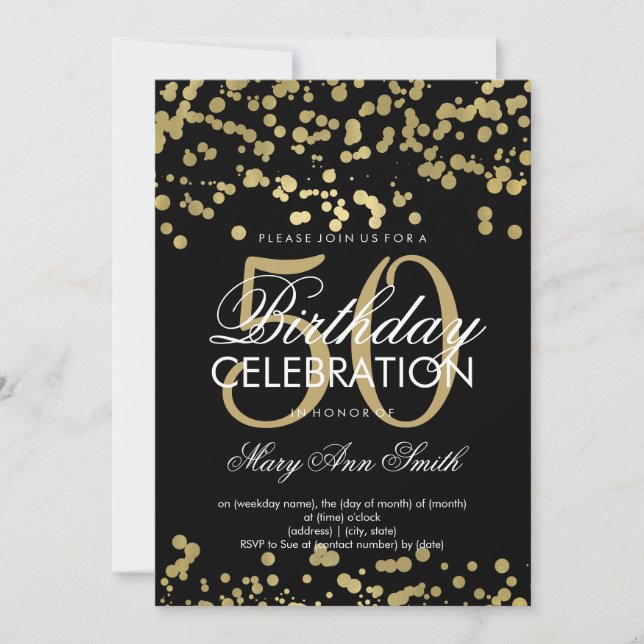 Invitación Confetti, el Relieve metalizado dorado de la 50.ª  (Anverso)