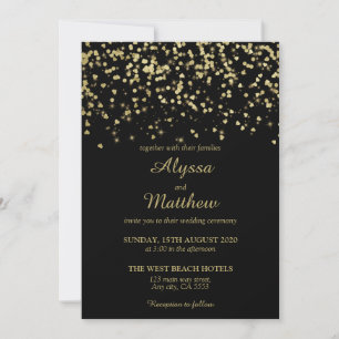 Invitación Confetti elegante de lujo negro y dorado
