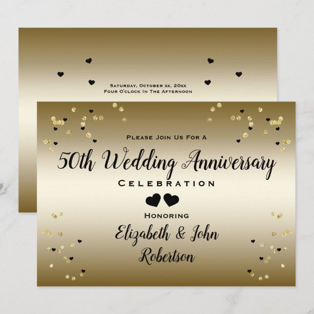 Invitación Confetti elegante, el 50 aniversario de oro del Bo (Anverso / Reverso)