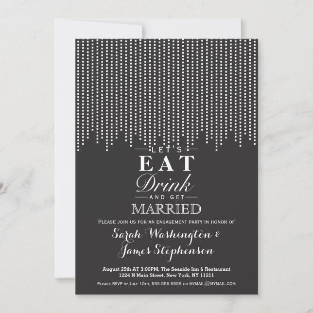 Invitación Confetti elegante, simple, negro y blanco cayendo (Anverso)