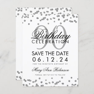 Invitación Confetti Fecha de Ahorro de Cumpleaños 90 de Silve